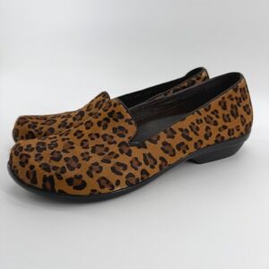 Dansko Olivia Leopard Print Calf Hair Slip‎ On Loafers Womens 41 EU Brown Black